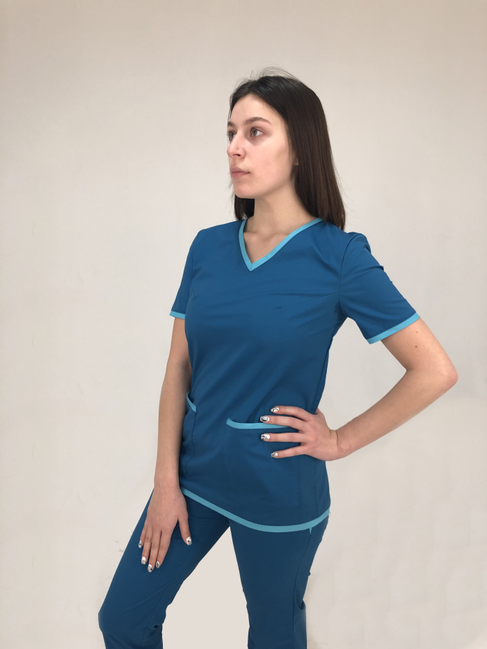 голубая хирургическая блузка, хирургичка со спандексом, хирургический костюм голубой
