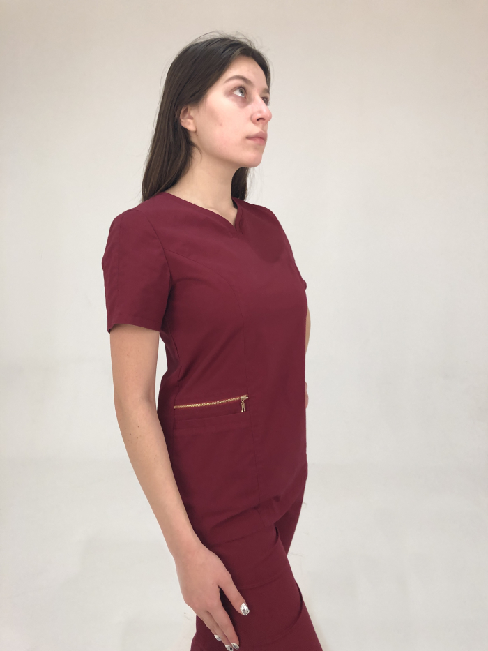 ship medical scrubs burgundy color, medical scrubs zipper