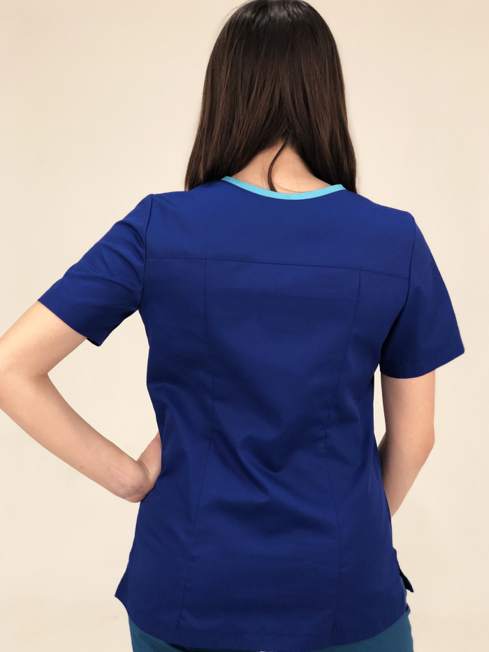 хирургическая блузка синего цвета, хирургичка синяя, синяя блузка хирургичка, синяя хирургичка с эластаном