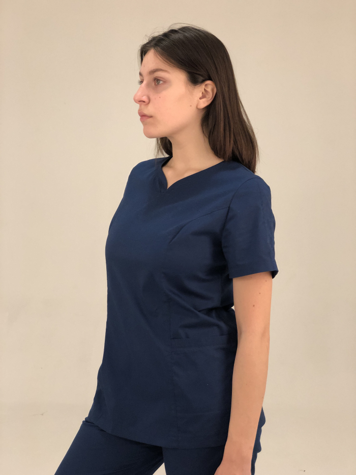 блузка темно-синего цвета для медиков, темно-синяя блузка для врача, купить темно-синюю блузку для медицинского персонала