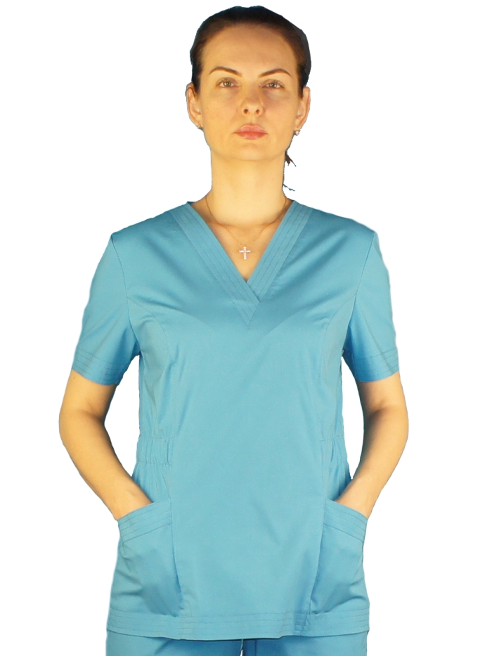 голубая женская хирургичка, женский голубой медицинский костюм, голубой костюм для врача