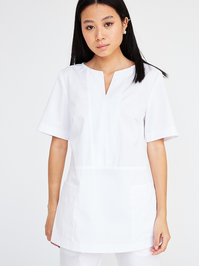 white medical top, for doctors, white scrubs, classic