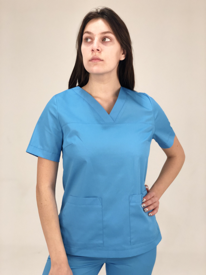 купить блузку хирургическую голубую, медицинская блузка голубая купить, купить хирургический топ голубой