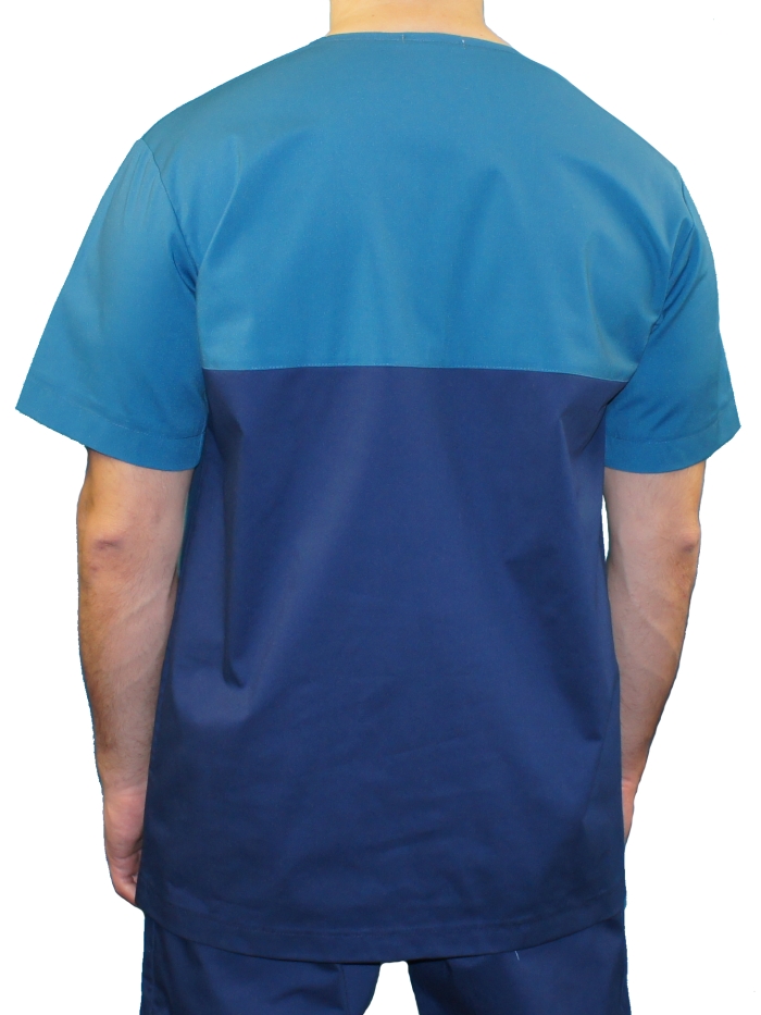 мужская медицинская рубашка синяя, двухцветная мужская медицинская рубашка, хирургичка мужская синяя