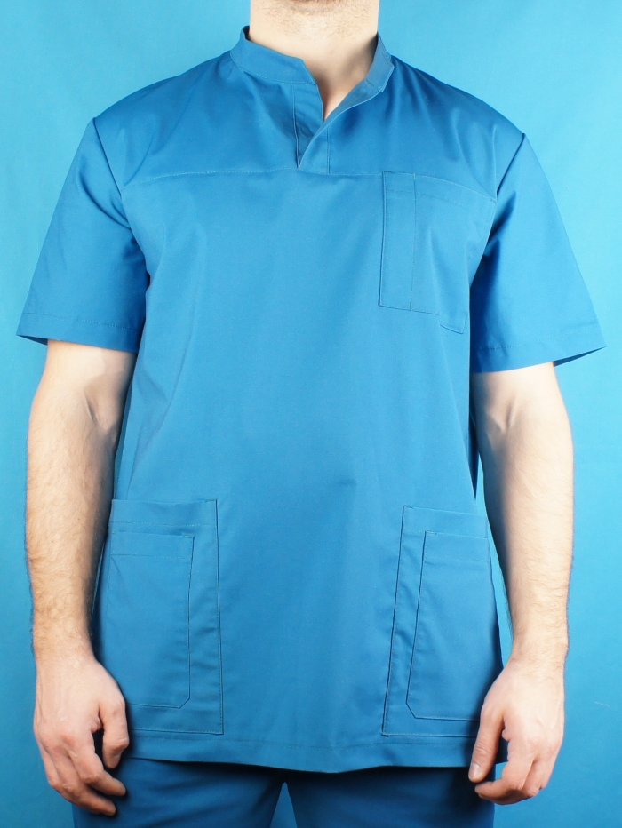 голубая медицинская рубашка, медицинская рубашка голубая для мужчин, хирургичка 5 карманов, медицинский костюм много карманов